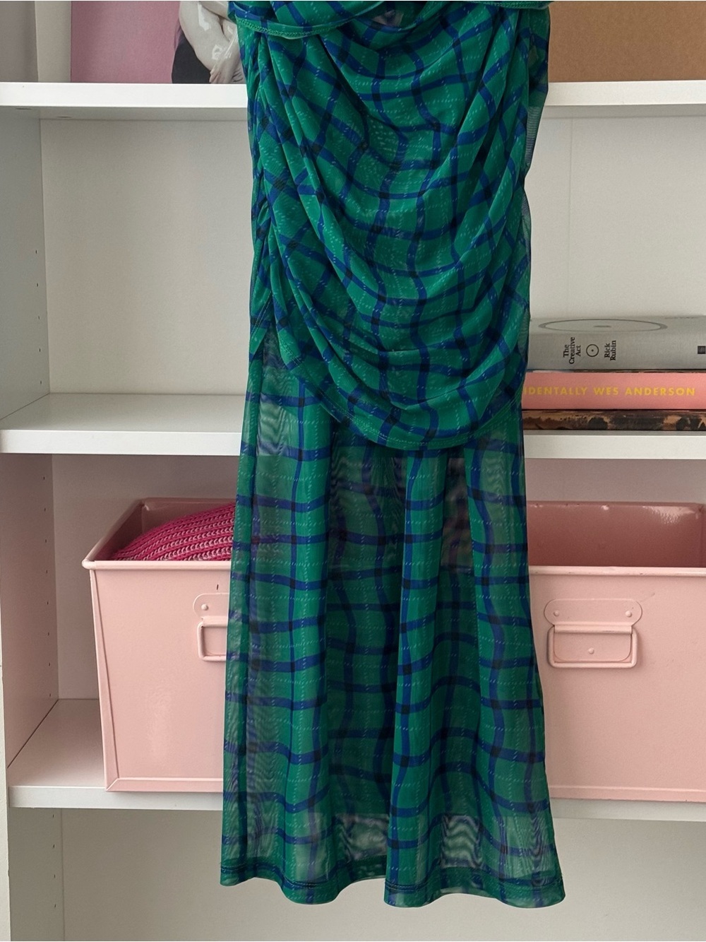 SIMON MILLER Kinny Mesh Midi Dress in Green Plaid - Picture 6 of 9